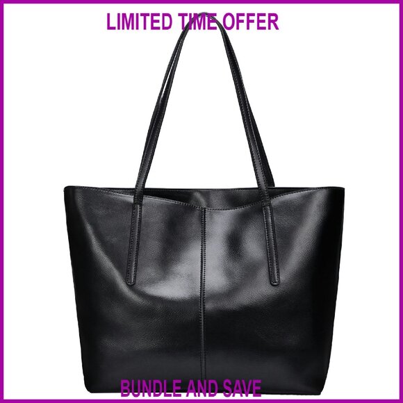 Large Genuine Leather Tote Bag with Multiple Compartments for Work & Travel